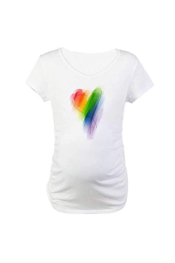 - Watercolor Rainbow Heart_Tr Maternity T Shirt - Cotton Maternity T-shirt, Cute & Funny Pregnancy Tee