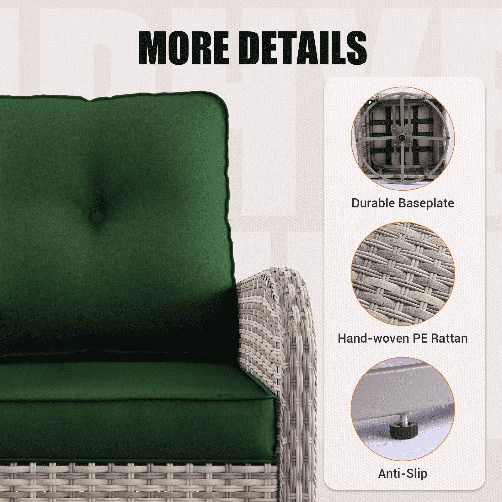 Muphyers 9-Piece Wicker Swivel Rocker Chairs Set with 55000BTU Fire Pit Table & Ottomans, All-Weather Outdoor Patio Furniture Set, Conversation Set for Backyard Porch Deck Garden,Dark Green