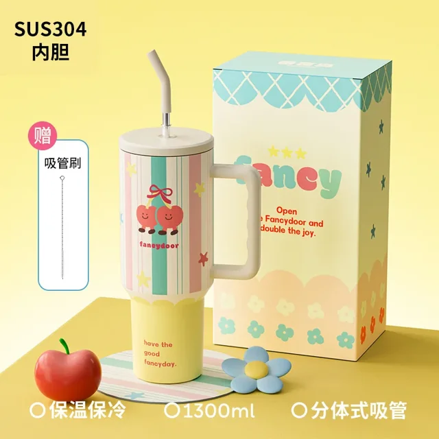Bonita taza térmica de 40 oz para bebidas frías y calientes, taza de café para niña, taza térmica, vaso aislado, termo, botella de agua para automóvil