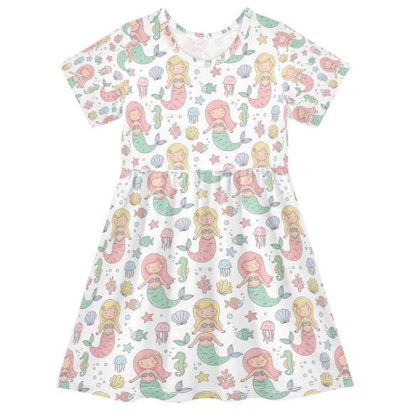 Girls Short Sleeve A-Line Dress Play Dress Marine Life and Mermaids Sizes 2T