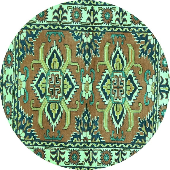 Ahgly Company Indoor Round Geometric Turquoise Blue Traditional Area Rugs, 6' Round