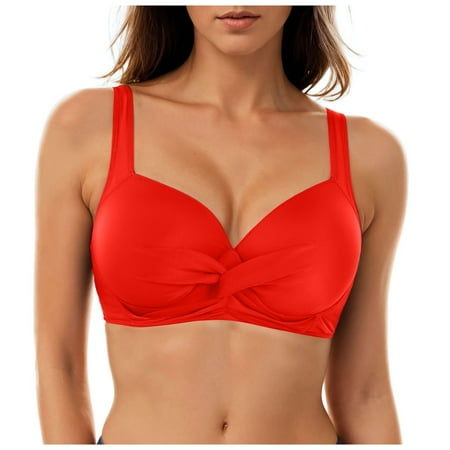 UngA Women Plus Size Bikini Top - Twist Front Swimsuit Top Push Up Full Coverage Bathing Suit 2025 Swim Bra Halter Top Swimsuits(Red L)