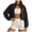 yue866-Black, variant on Women's Full Zip Fleece Short Jacket Warm Winter Long Sleeve Stand Collar Sherpa Crop Coat Coffee M