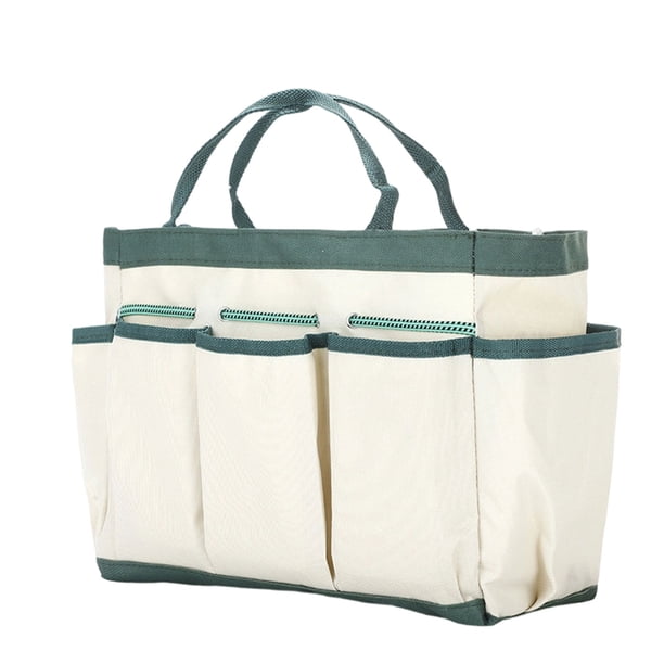 Bolsa para herramientas de jardinería con organizador de herramientas. Bolsa utilitaria de tela con correas elásticas. Amplio compartimento principal. Bolsillos externos para herramientas y