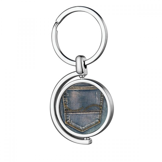 Bolsillo denim jean vaquero forro textil Rotating keychain Metal Keyring Holder