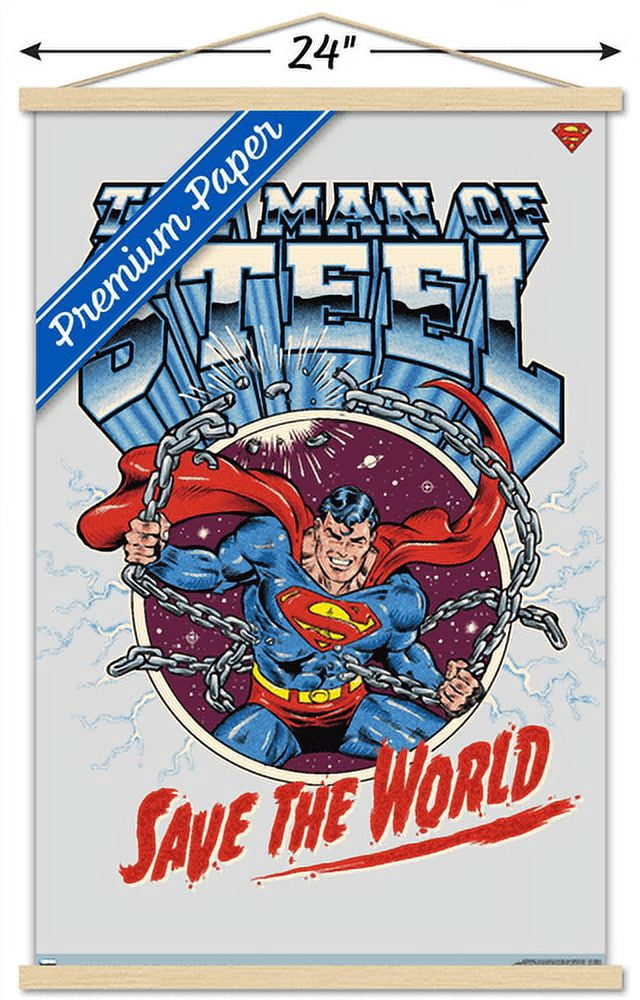 DC Comics Superman - Save the World Wall Poster with Wooden Magnetic Frame, 22.375" x 34"