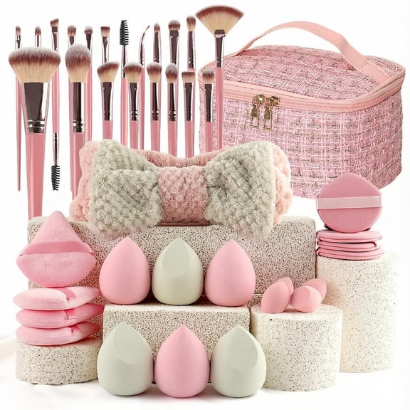 Makeup Brushes 51 Pcs Makeup Kit, Multi-functional Makeup Tool Set with Makeup Brush Foundation Brush Make up Brushes Set Bag (pink)