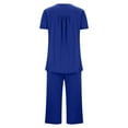 thumbnail image 5 of Timegard Lounge Sets for Women Ruched Short Sleeve Blouse Capris Pants Summer Comfy Solid Color Pajamas Outfits, 5 of 5