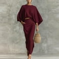 thumbnail image 6 of SDNall Women's Batwing Sleeve Round Neck High-Waist Midi Skirt Casual Loose Solid Color Two-Piece Set, 6 of 8