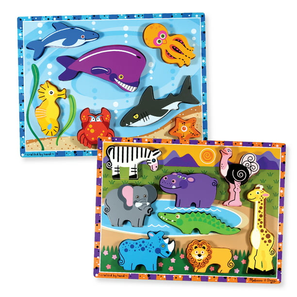Melissa & Doug Wooden Chunky Puzzle 2 Pack ? Safari (8 Pcs), Sea