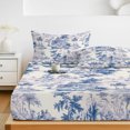 thumbnail image 6 of Twin Sze Fitted Sheet Set - Blue Garden Vintage 2 Piece Bedding Sets 16" Deep Pocket Fitted Sheet with 1 Pillowcase, Modern Art Building Boat Tree Brushed Microfiber Hotel Luxury Bed Sheets, 6 of 9