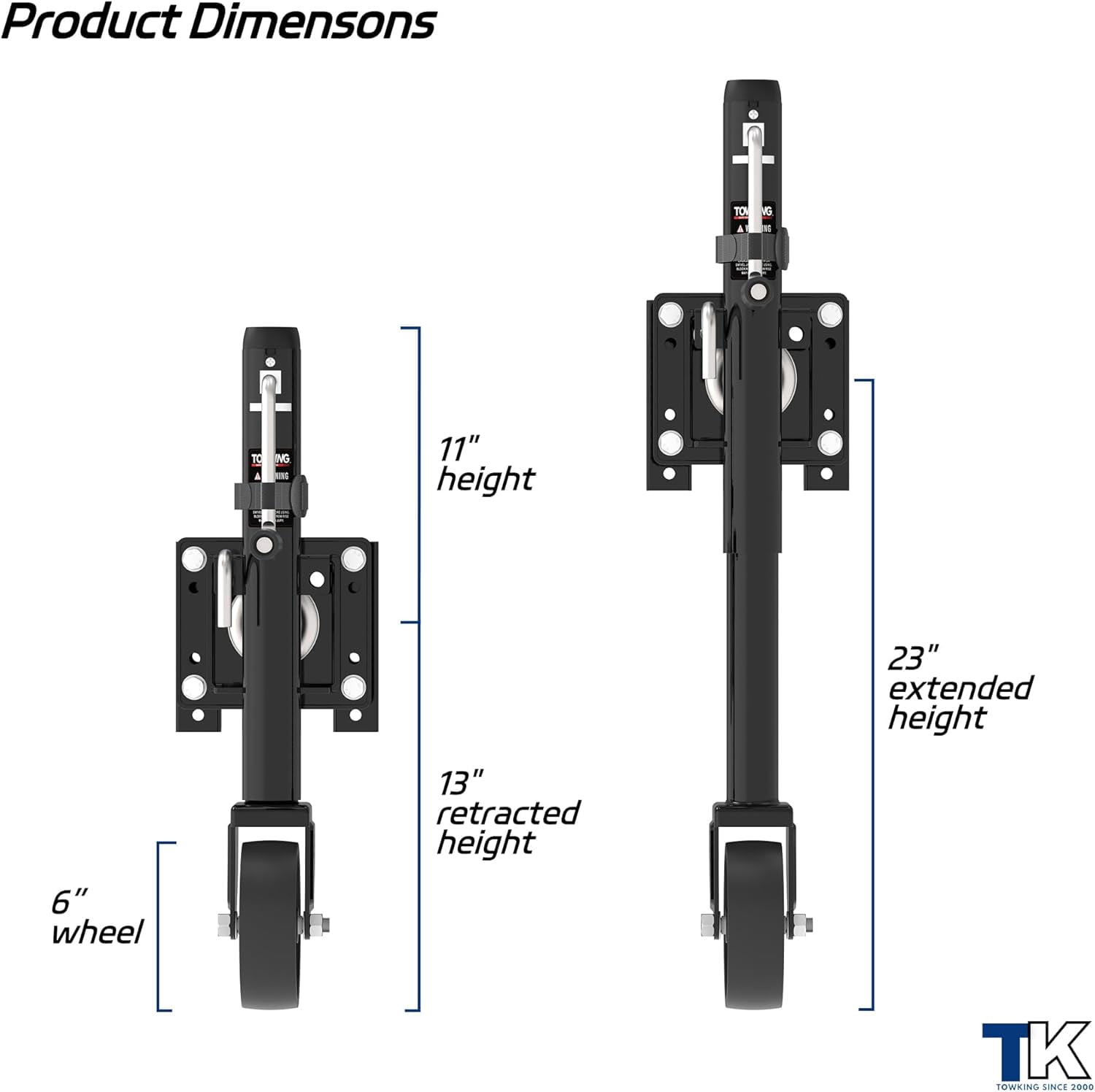 TOWKING 1200 lbs Trailer Jack with Wheel, 10" Lift, Bolt on Tongue Jack for RV, Boat, Trailer
