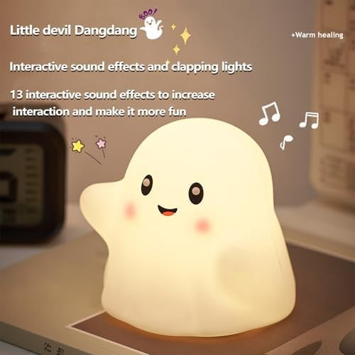 Halloween Night Light, Cute Touch Night Light Rechargeable Dimmable Nightlight Novelty Ghostess Element Silicone Bedside Lamp for Toddler Baby Kids Dorm Room Decor 3-Level Nursery Nightlight (1pcs)