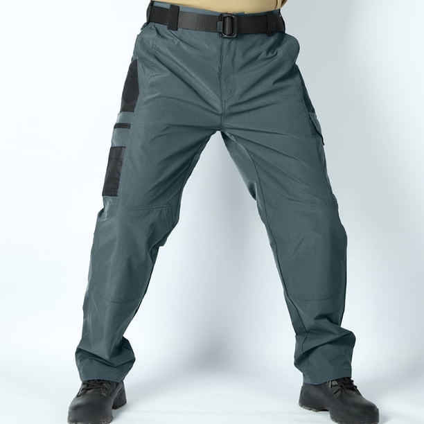 Pantalones de trabajo para hombre, de color liso, con cordón, cintura elástica y múltiples bolsillos
