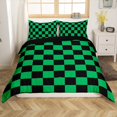 thumbnail image 1 of Erosebridal Checkered Gingham Comforter Cover Twin, Green Black Bedding Twin Size, Rectangle Geometry Decor, Reversible, 1 of 7