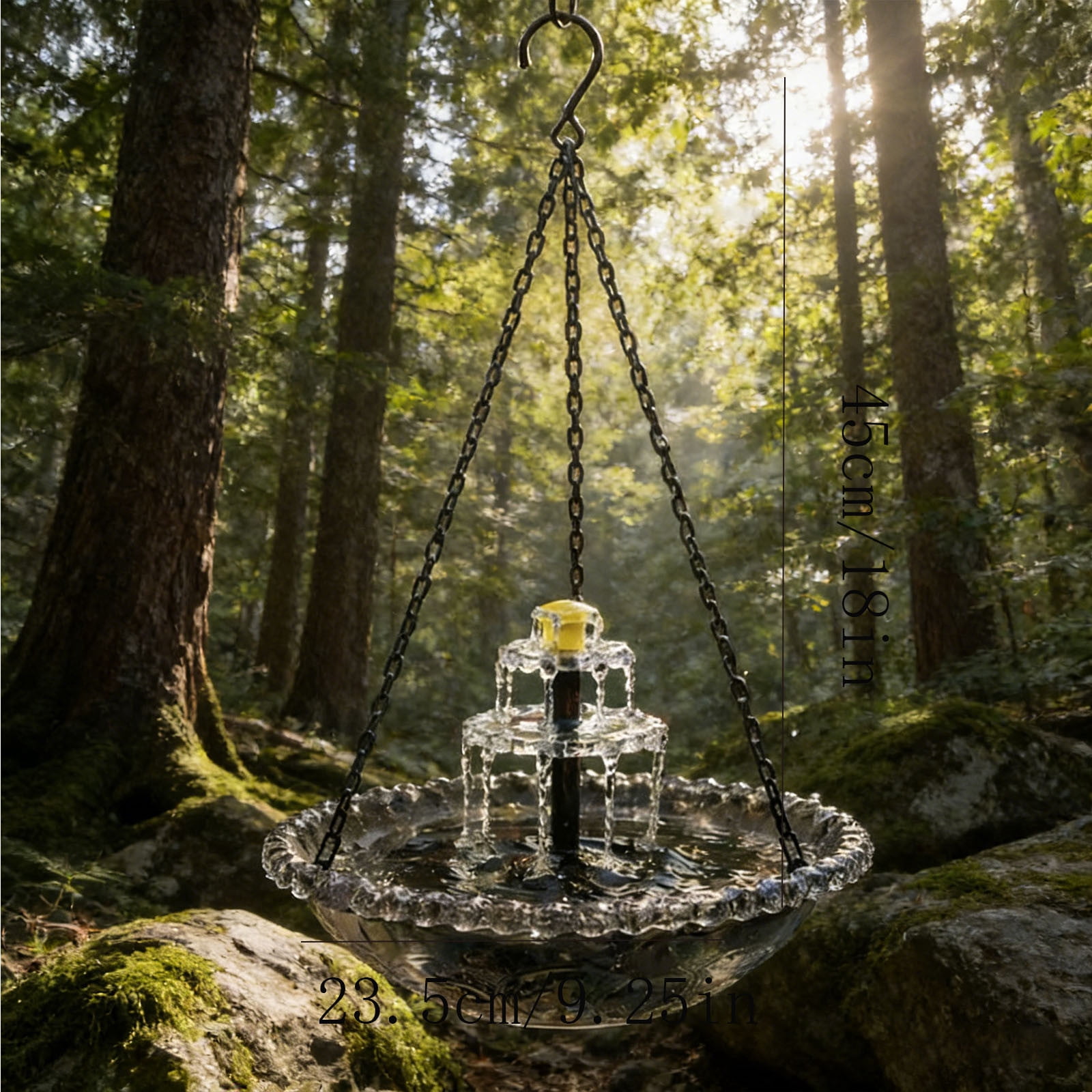 Hanging Solar Bird Bath Fountain,Solar Powered Cascading Outdoor Water Fountain,Hanging Bird Bath with Solars Pump & Bowl,Cascade Water Bowl,Decorative Garden Yard PatioBird BathFountain