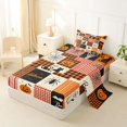 thumbnail image 2 of Homewish Patchwork Plaid Halloween Twin Sheets for Kids, Retro Orange Grid Cat Spider Bedding, 3 Pieces, 1 Flat Sheet, 1 Fitted Sheet and 1 Pillowcase, 2 of 5