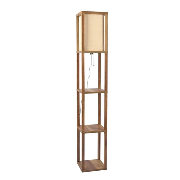 Ashcroft Furniture FLL03701301 Natural Wood Long Shade Pinnacle Shelf Floor Lamp, Gray