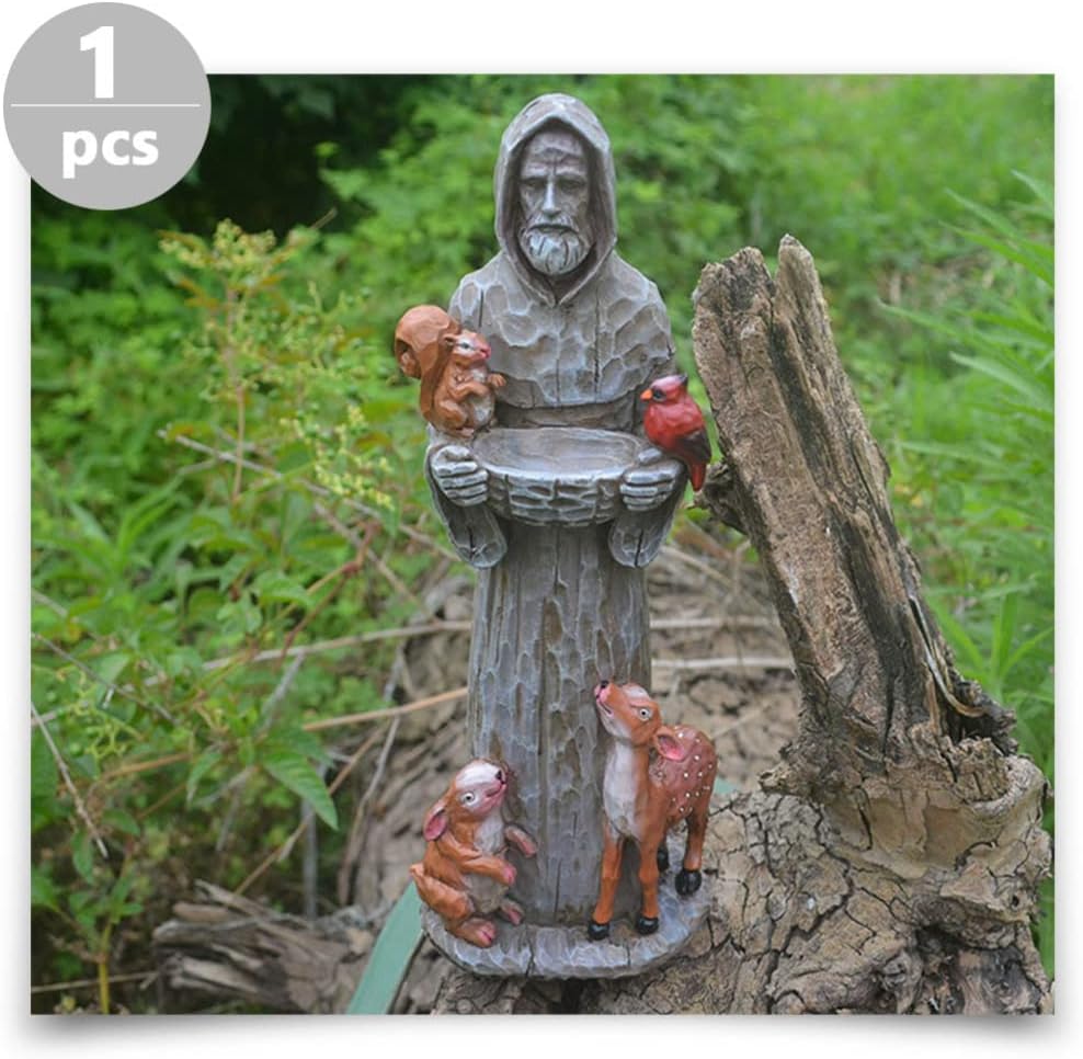 St Garden Statues Resin Statue Garden Bird Food Water Container Catholic Christian Yard Decoration Bird Feeding Tool for Garden Lawn Patio Use