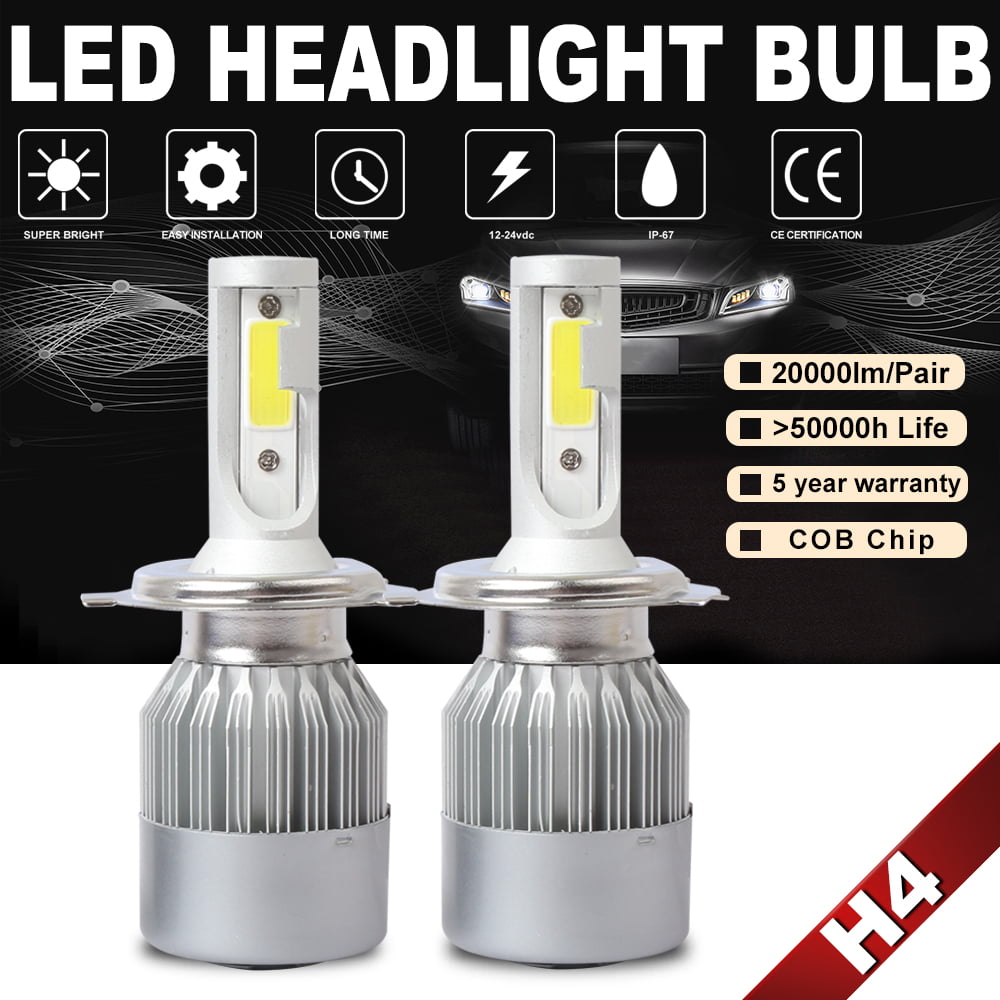 New Pair H4 9003 HB2 LED Headlight Kit 200W 20000LM High Low Beam Light Bulbs