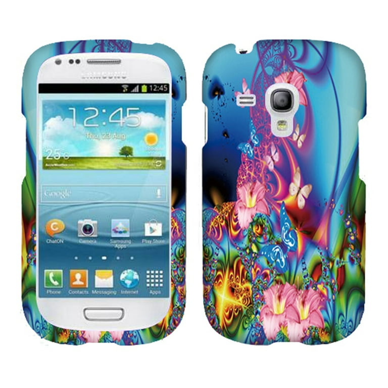 Pink Flower Butterfly Blue Case for Samsung Galaxy S3 Mini Design