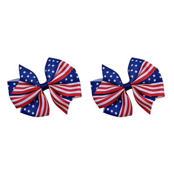 Set of 2 - American Flag 4th of July Patriotic Pinwheel Hair Bows