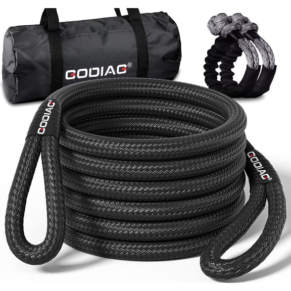 Godiag 1" x 30ft Kinetic Recovery Rope Heavy Duty Energy Rope with 2 Soft Shackles, Offroad Power Stretch Snatch Rope for Truck Jeep Car ATV UTV Tractor