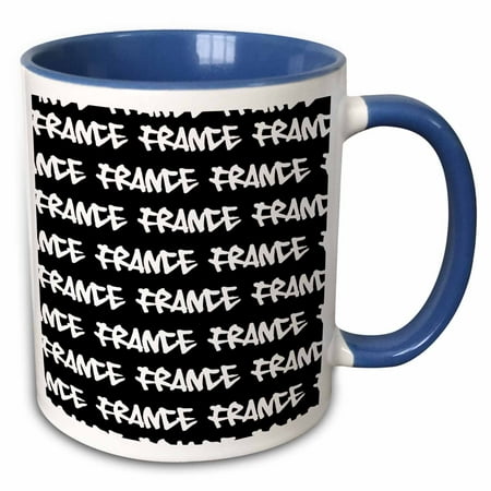 Cool Graffity 3dRose France text design - white words on black - French souvenir - cool urban graffiti font pattern - Two Tone Blue Mug, 11-ounce ()