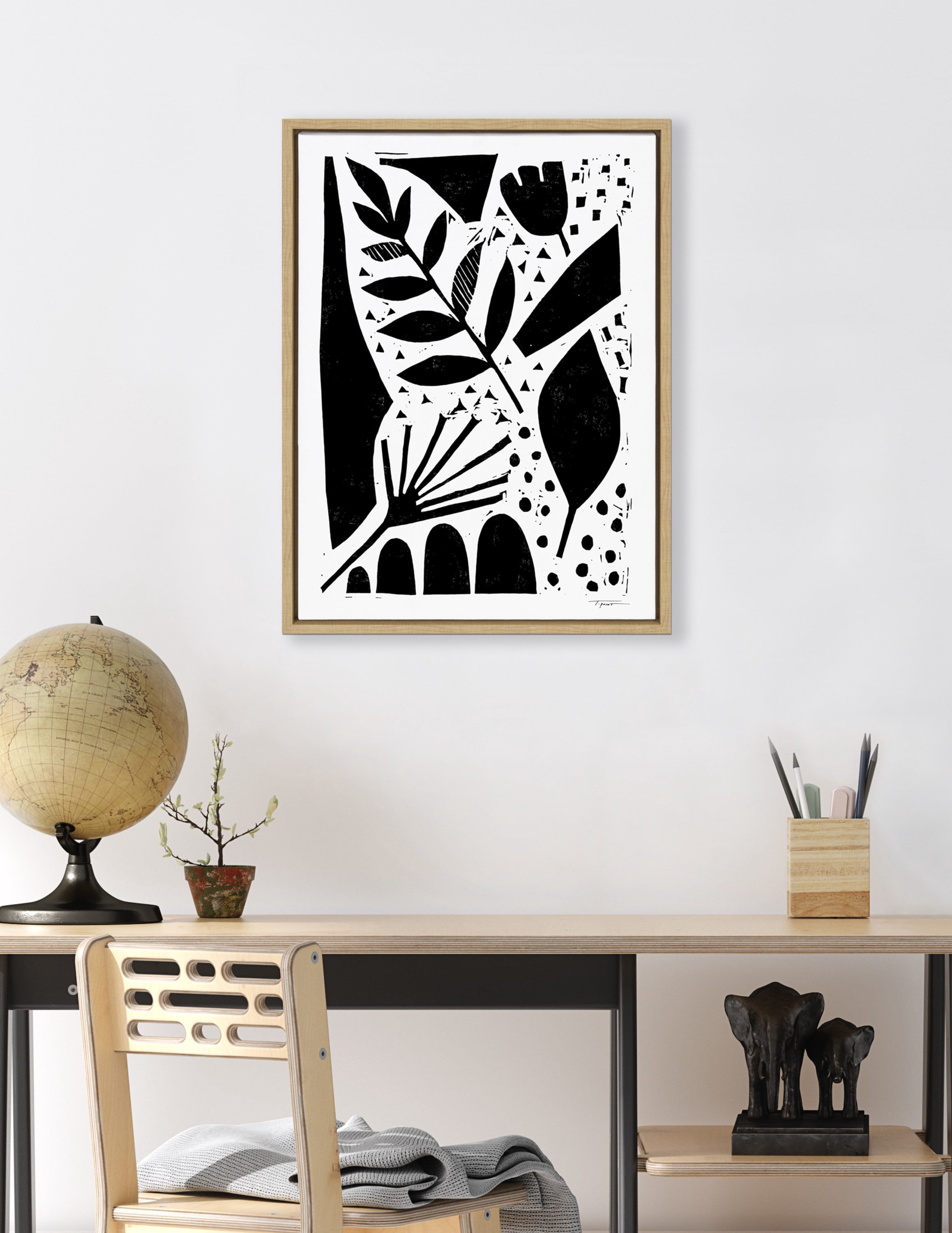 Kate and Laurel Sylvie Nature in the Abstract Framed Canvas Wall Art by Statement Goods 18x24 Natural Sophisticated Abstract Art for Wall