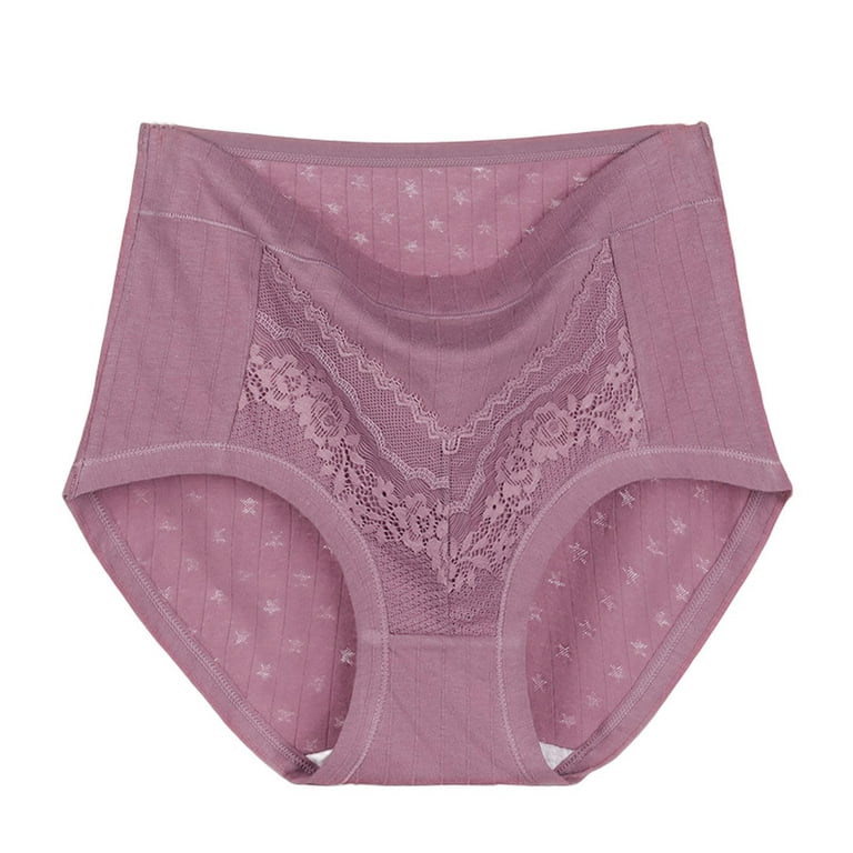 opvise Women Briefs Solid Color Lace Cotton High Waist Female Triangle Pants  Underwear Inside Wear Coffee 4XL 