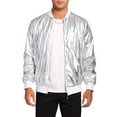 thumbnail image 1 of INSPIRE CHIC Shiny Varsity Jacket for Men's Metallic Baseball Bomber Jacket Silver White M, 1 of 5