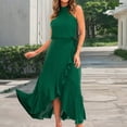 thumbnail image 2 of SMihono Dresses for Women 2025 Elegant Classy Bodycon Mock Neck Ruffle Cocktail Formal Wedding Guest Maxi Dress Long Sundress Green XL, 2 of 4