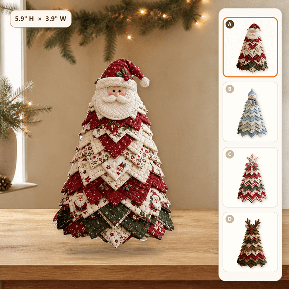 DIY Christmas Tree Sewing Kit, Fabric Patchwork Craft Set with Sewing Supplies for Handmade Holiday Tabletop Decor, Beginner Family Crafting Gift for Home Office Mantel Display, Red, Style A