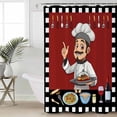 thumbnail image 4 of Shower Curtain Bathroom Set Fun Chef Kitchenware Food Burgundy Red Waterproof Fabric Shower Curtains with Grommets&Hooks Black White Checker Privacy Bath Curtain for Bathtub 60x72in, 4 of 7