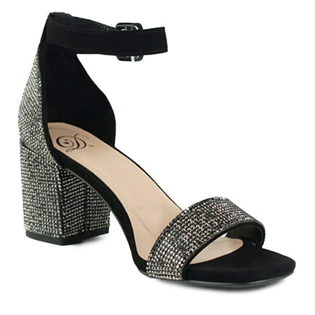 

SNJ New Women s Crete Rhinestone Block Heel Ankle Strap Prom Dress Heel Sandals