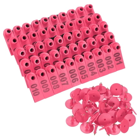 100-Pack Sheep Ear Tags 001-100 Number TPU Livestock Ear Tags for Cows/Sheep/Cattle/Pig [Rose Red]