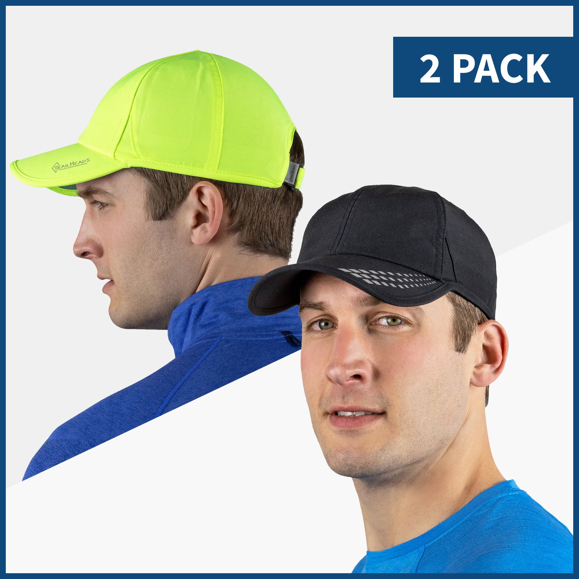 Men's UV Protection Running Hat - 2-Pack - black reflective & hi vis