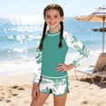 thumbnail image 7 of BRGZLK Girls' 2 Piece Swimsuit Summer Beach Hawaiian Print Long Sleeve Quick-Dry Rash Guard Bathing Suit with Boyleg Shorts Swimwear Modest Two-Piece Swimsuit Set Green 14-15 Years, 7 of 7