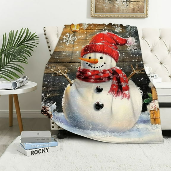 Pratyus Snowman Flannel Throw Blanket for Couch Sofa Bed, Christmas Home Decor, All Seasons Comfort 40x50in