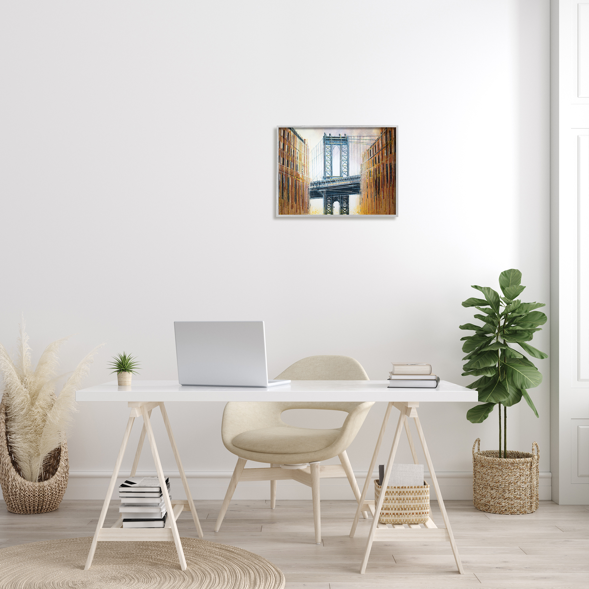 Stupell Industries Modern Urban Bridge Travel & Places Painting Gray Framed Art Print Wall Art, 20 x 16