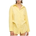 thumbnail image 3 of TaTaai Women's Button Pocket Lapel Shirt, Spring Summer Solid Stripe Loose Waist Top, Short Sleeve Casual Home Daily Outfit, Cold Hand Wash Design Gift, 3 of 7