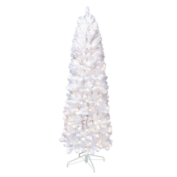 Pre-Lit 7.5' White Pencil Northern Fir Artificial Christmas Tree with 350 Lights, White