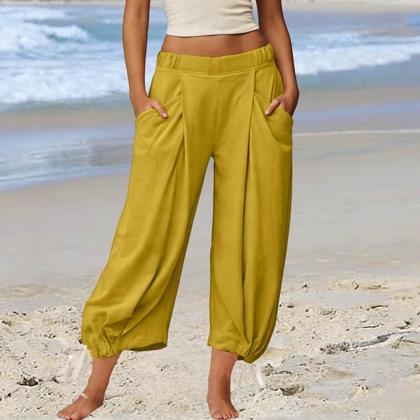 TaTaai Women's Solid Color Loose Fit Elastic Waist Beam Foot Long Pants Comfortable Casual Trousers with Convenient Side Pockets Versatile Daily Sports and Lounge Pants Gift