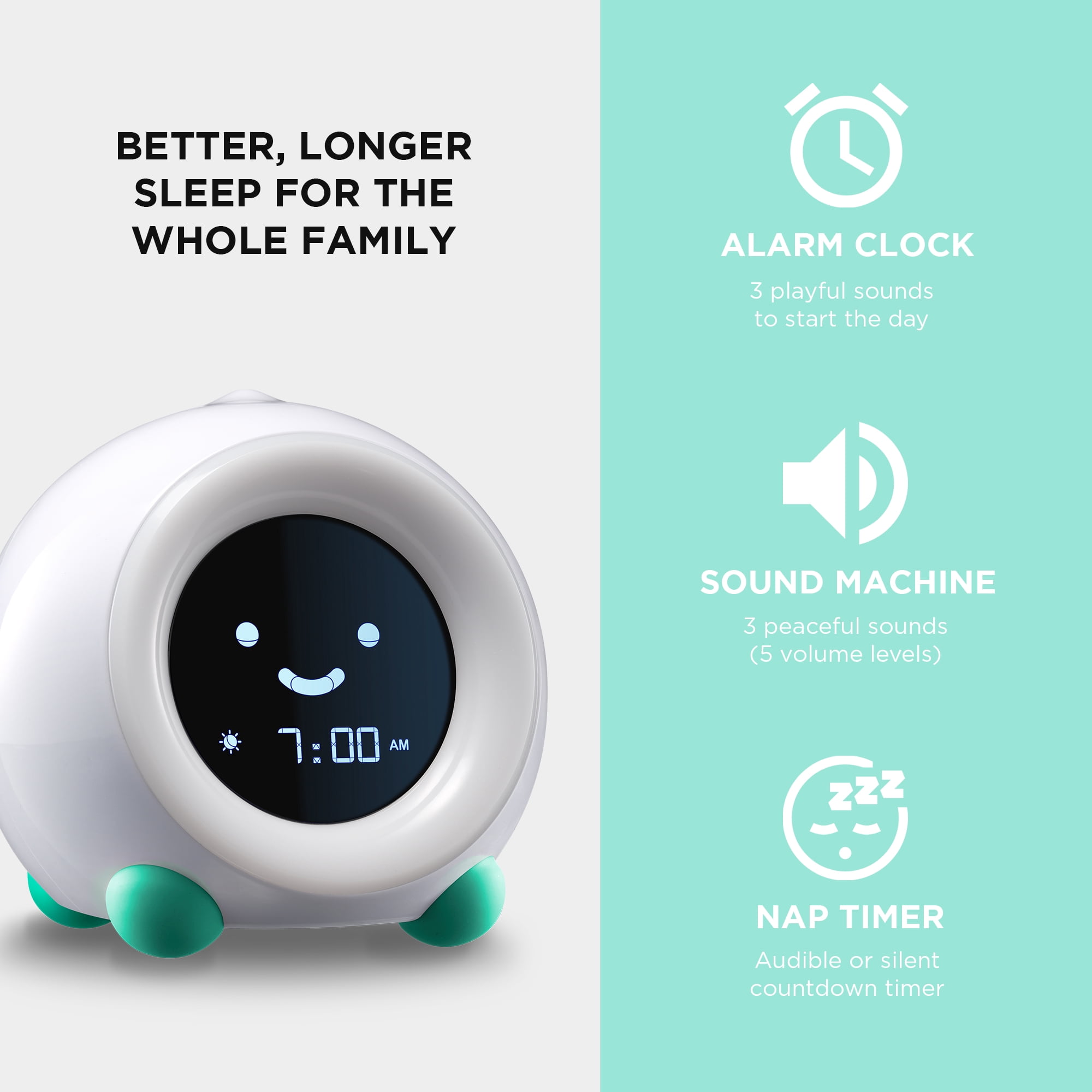 LittleHippo MELLA Ready To Rise Children's Sleep Trainer Night Light and Sleep Sounds Machine Alarm Clock
