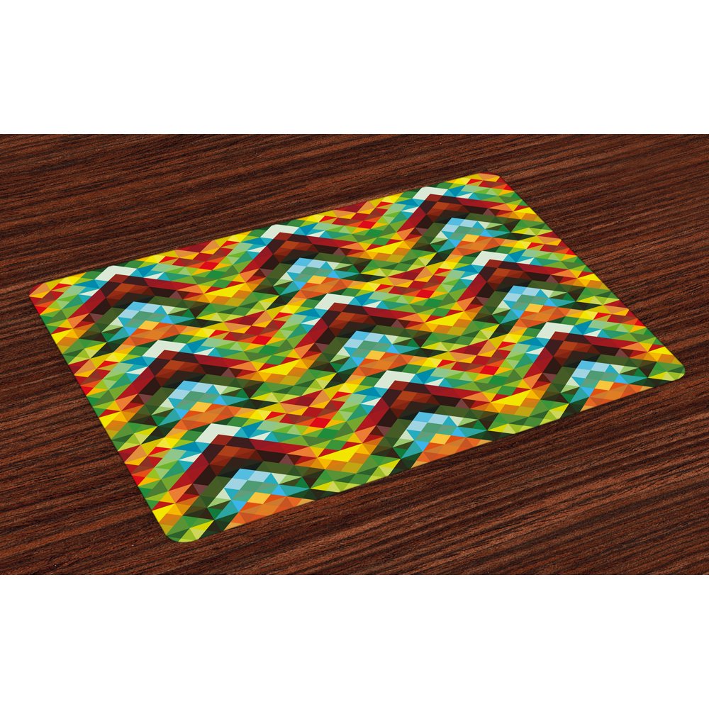 Colorful Placemats Set of 4 Abstract Optic Effect Triangle Pattern