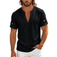 thumbnail image 4 of ZHOGXU Summer Loose Fit Short Sleeve Stand Collar V Neck Breathable Men's T Shirts Work Wear, 4 of 4