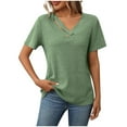 thumbnail image 2 of LADIGASU Women's Casual V-Neck Solid Color Buttons T-shirt Short Sleeved Top, 2 of 8