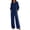 Dark Blue, variant on Two Piece Sets for Women with Pockets Classic Lapel V-Neck Long Sleeve & Denim Shirt Wide Leg Denim Pants Suit Fashion Solid Color Womens Suit Set Soft Lightweight Vacation Outfits S