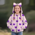 thumbnail image 2 of YunPes Girls Cat Ear Hoodies Heart Print Full Zip Hooded Jacket Cute Valentines Day Sweatshirt Cozy Fleece Coat Trendy Coat Sweaters, 2 of 4