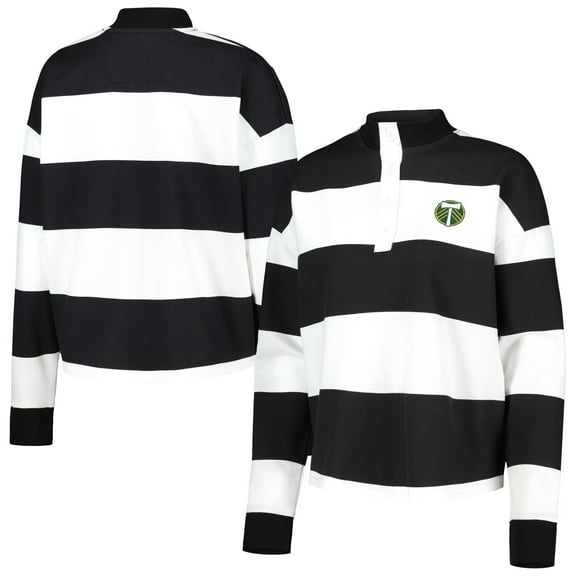 Women's Antigua  White Portland Timbers Radical Rugby Stripe Long Sleeve T-Shirt